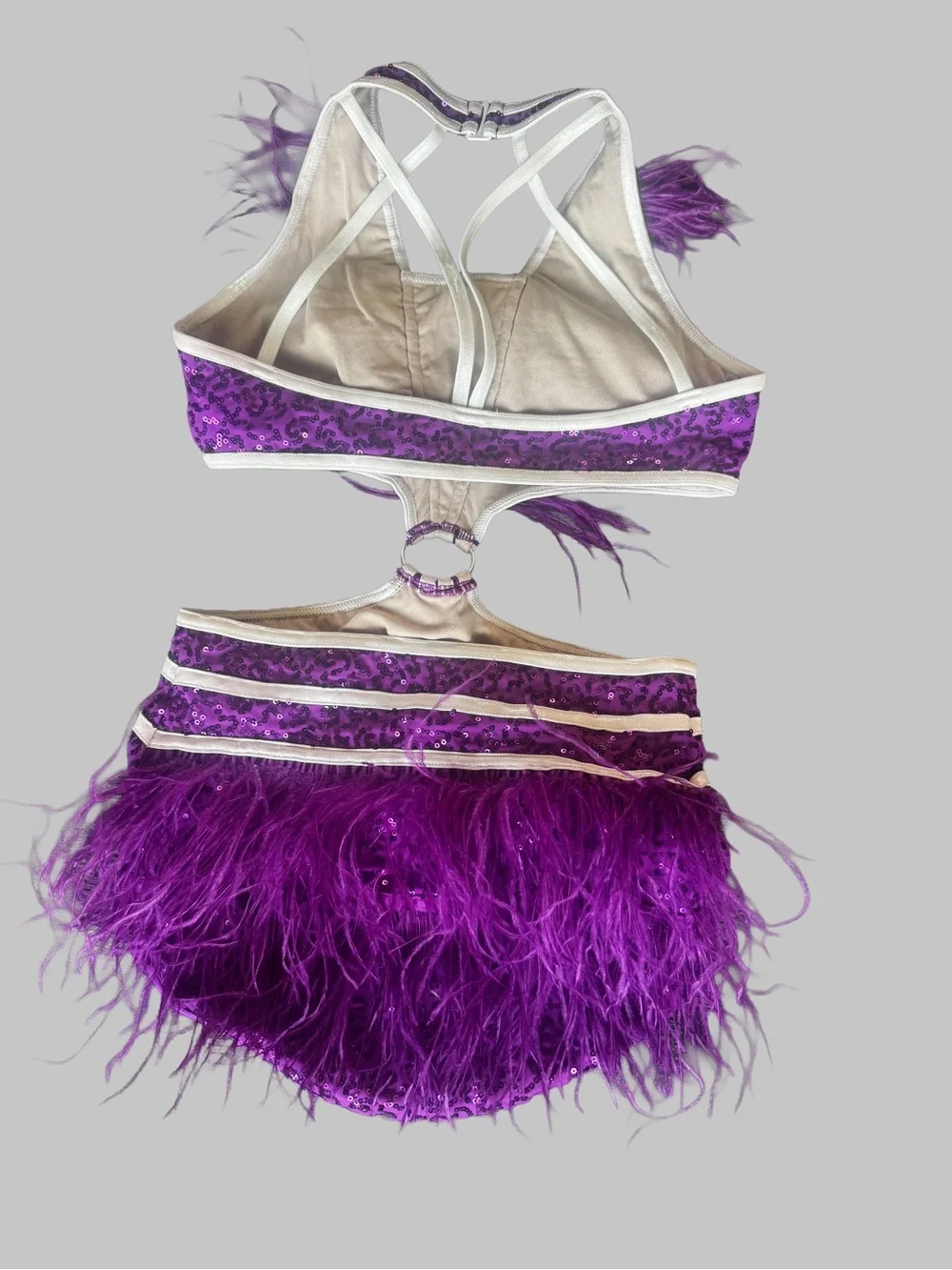 Weissman Purple Sequin Feather Dance Costume with Gloves